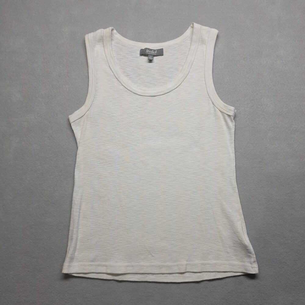 Marled Essentials Scoop Neck Tank Top Womens Small White Slub Knit